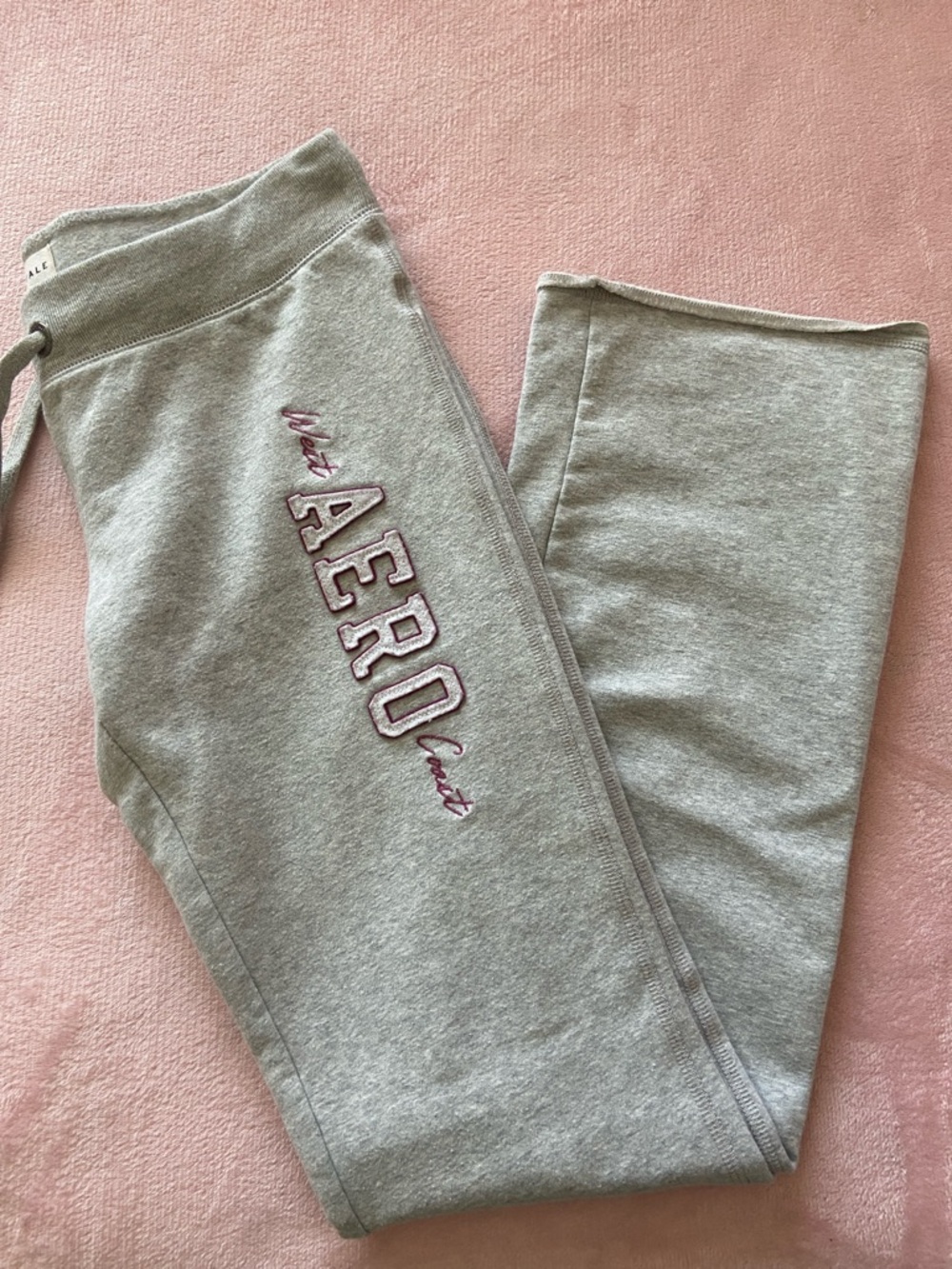 Aeropostale Light Gray Logo Track Pants with Pink Embroidery